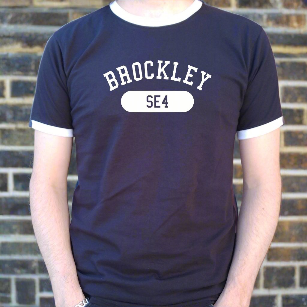 Brockley SE4 Ringer T-Shirt - South London Souvenir, Custom Print Available, Ivy League Style, Various Colours