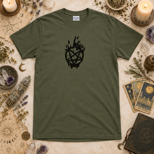 Burning Pentagram T-Shirt - Gothic, Wicca, Pagan, Witch, Horror, Various Colours