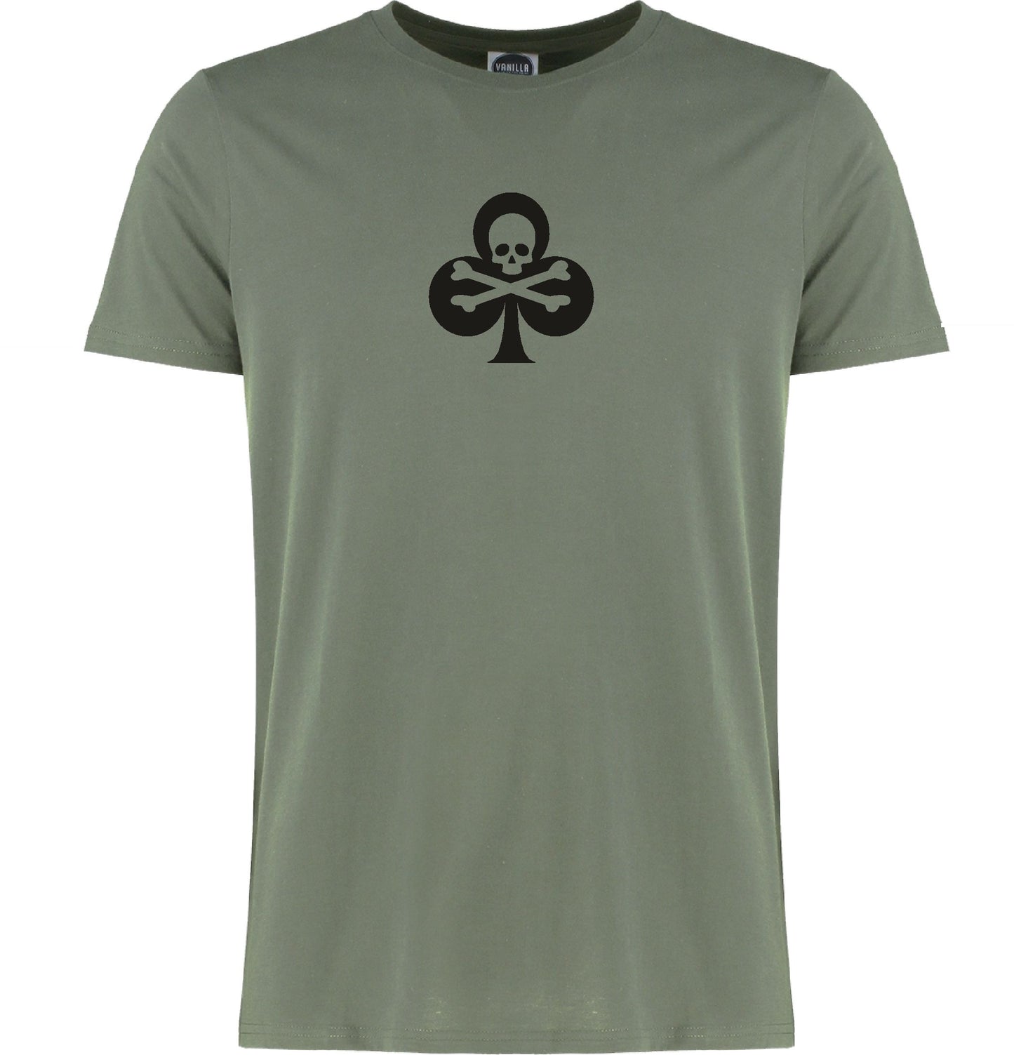 Clubs Skull Organic Cotton Slim Fit T-Shirt - Cards, Clover, Punk Rock, Various Colours