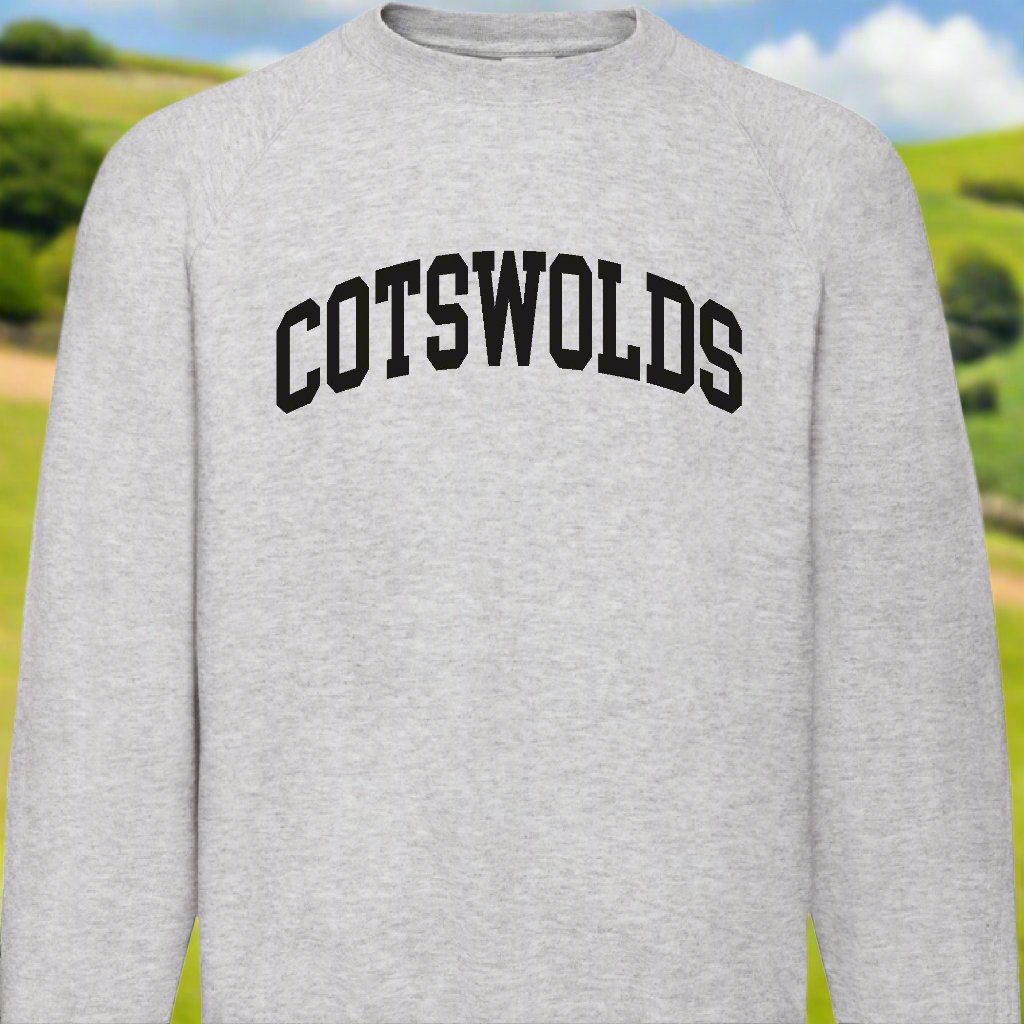 Cotswolds Sweatshirt - Retro College Varsity, Gloucestershire Souvenir, Custom Print Available/ Add Your Area Name, Various Colours