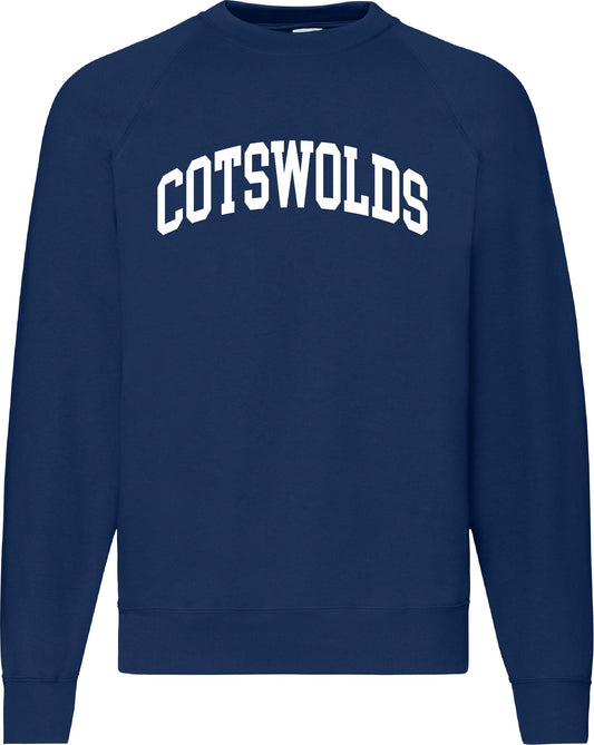 Cotswolds Sweatshirt - Retro College Varsity, Gloucestershire Souvenir, Various Colours