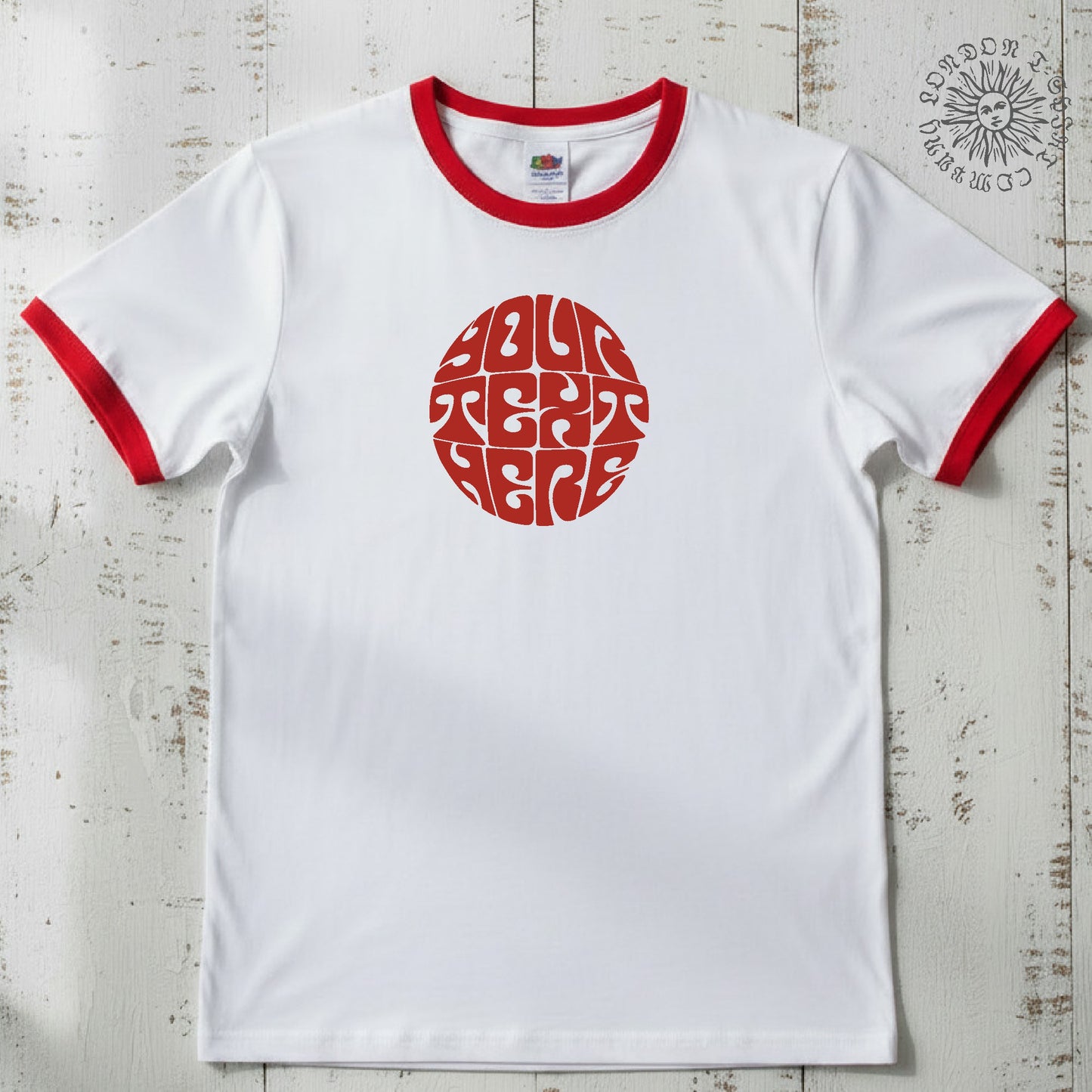 Custom Printed Psychedelic Ringer T-Shirt - 60s Style Personalised Sub Culture Logo, Various Colours S-3XL