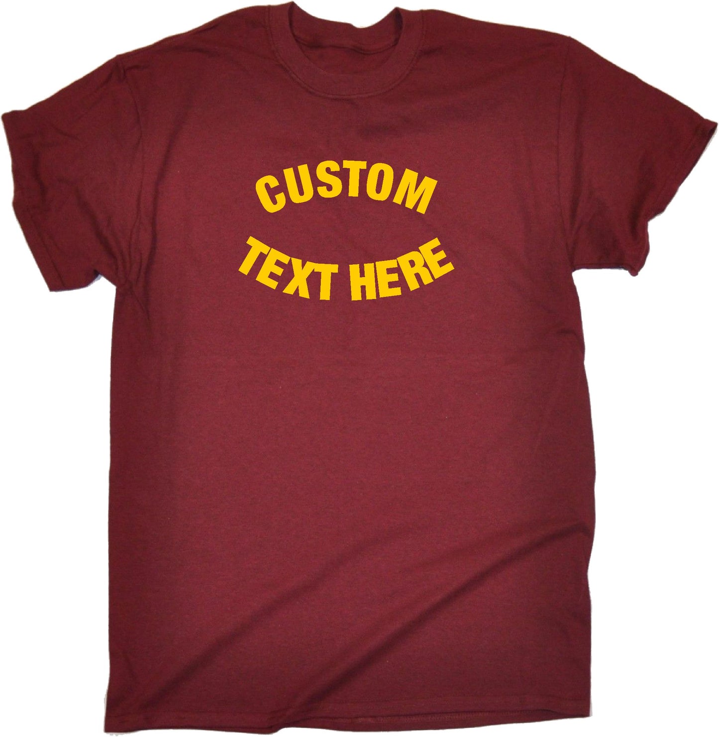 Custom Printed Curved Text T-Shirt - Personalised, Retro College Style, Various Colours