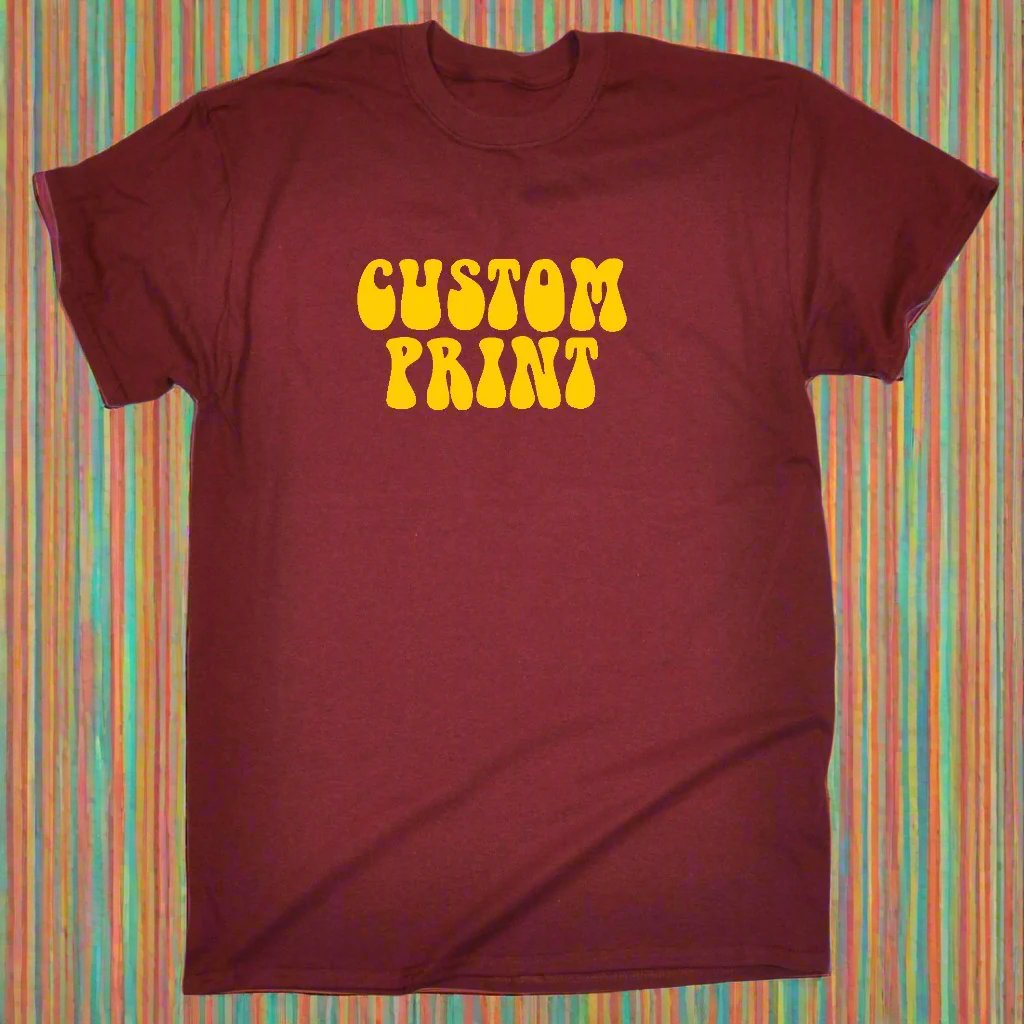 Personalised Custom Printed T-Shirt - Retro Hippy Trippy Font, 60s, 70s, Various Colours