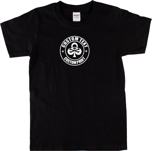 Custom Print Skull Logo T-Shirt - Club, Clover, Rocker, Punk, Various Colours
