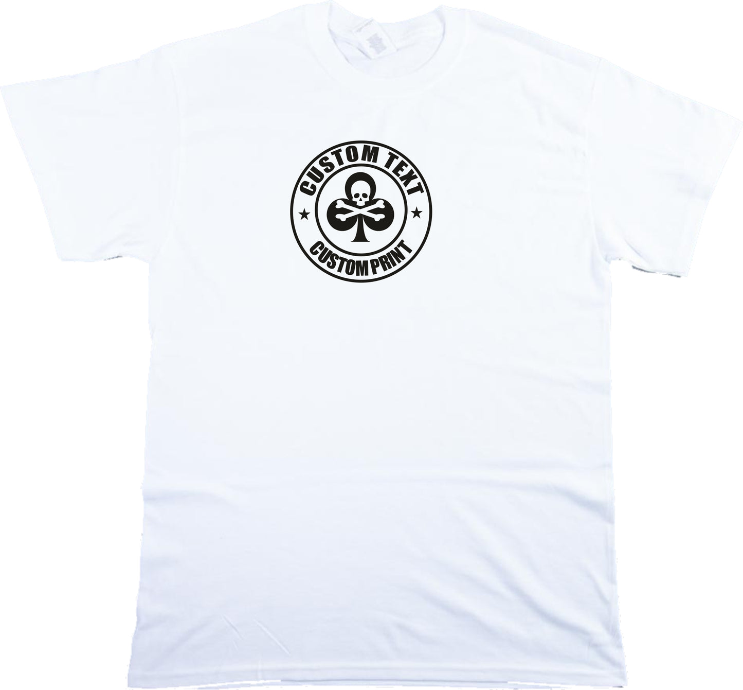 Custom Print Skull Logo T-Shirt - Club, Clover, Rocker, Punk, Various Colours