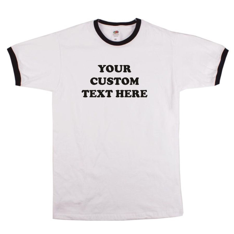 Personalised Custom Printed Ringer T-Shirt - Retro Font, Various Colours