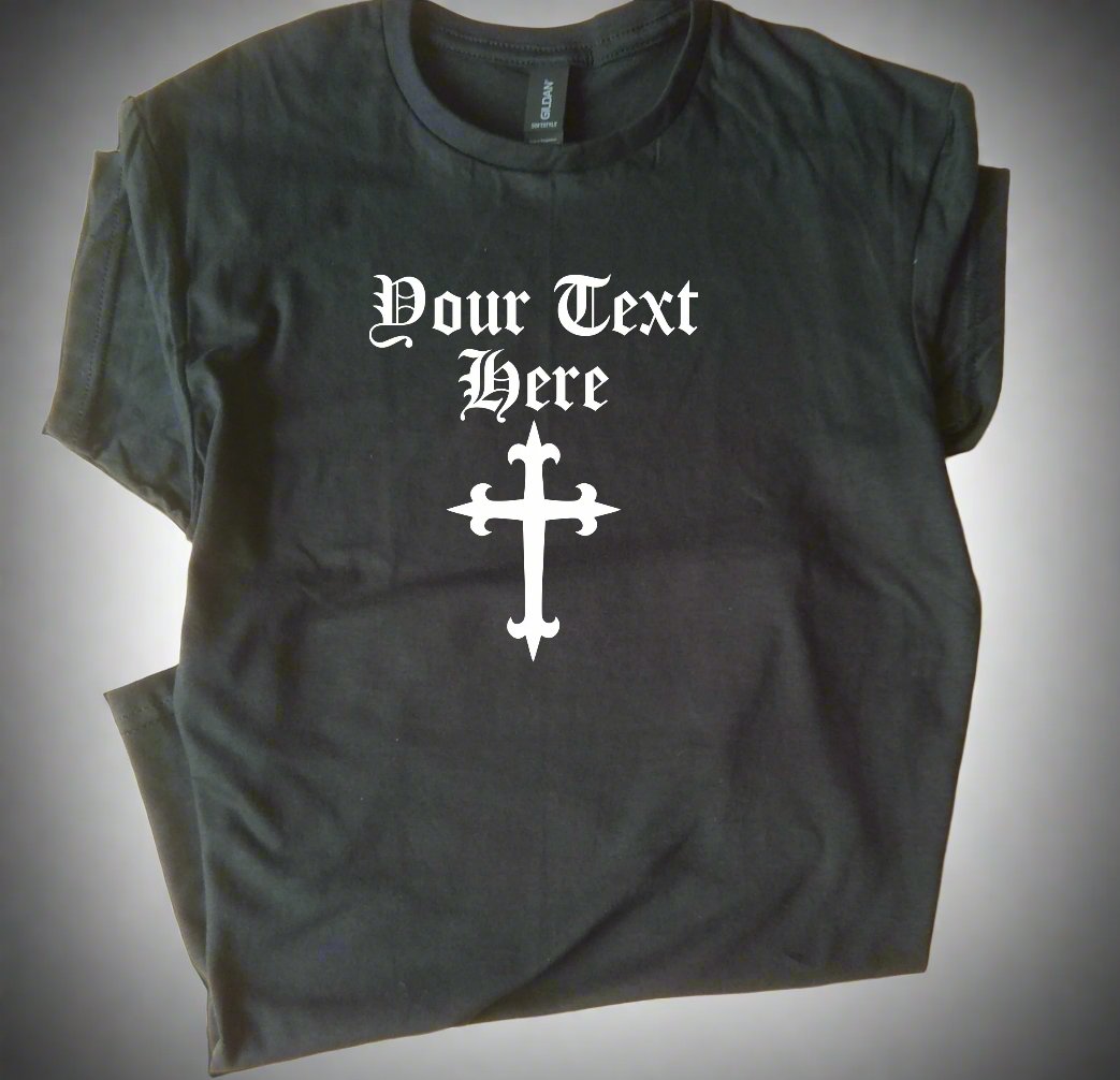 Custom Printed Gothic Cross T-Shirt - Crucifix, Rocker, S-XXL
