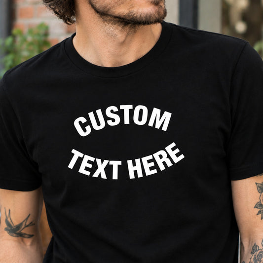 Custom Printed T-Shirt - Personalised Retro College Style Curved Font, Various Colours
