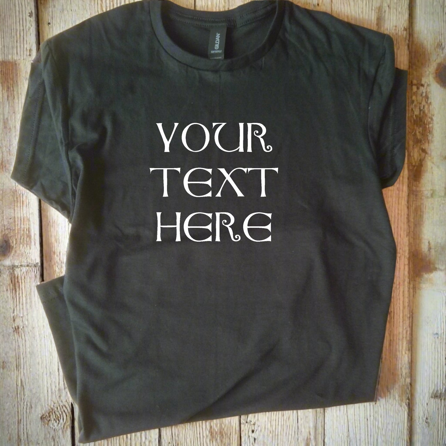 Custom Printed T-Shirt - Personalised Folklore Anglo Saxon Font, Various Colours