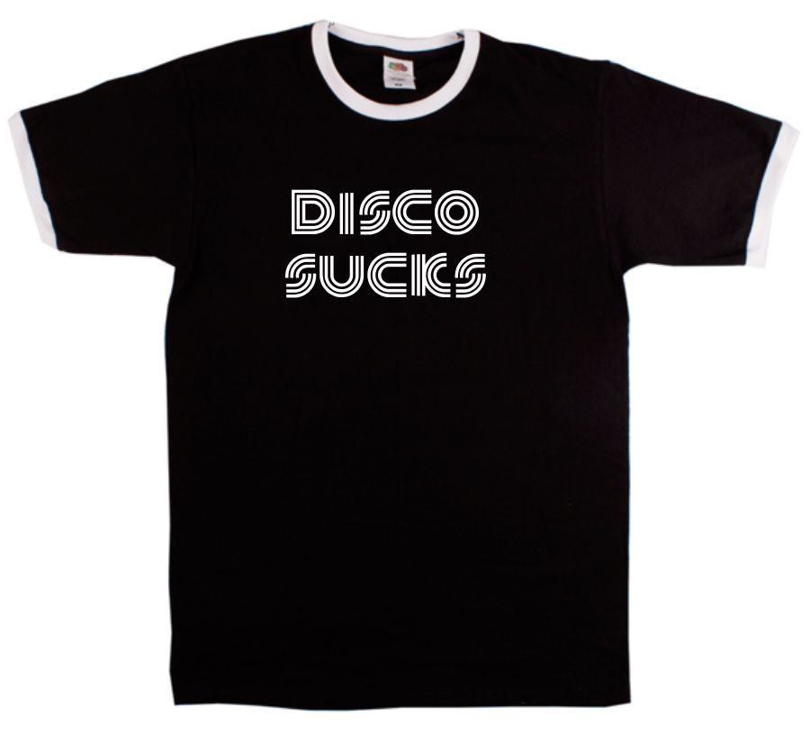 Disco Sucks Ringer T-Shirt - Punk, Rocker, Retro, 60's, 70's, Various Colours