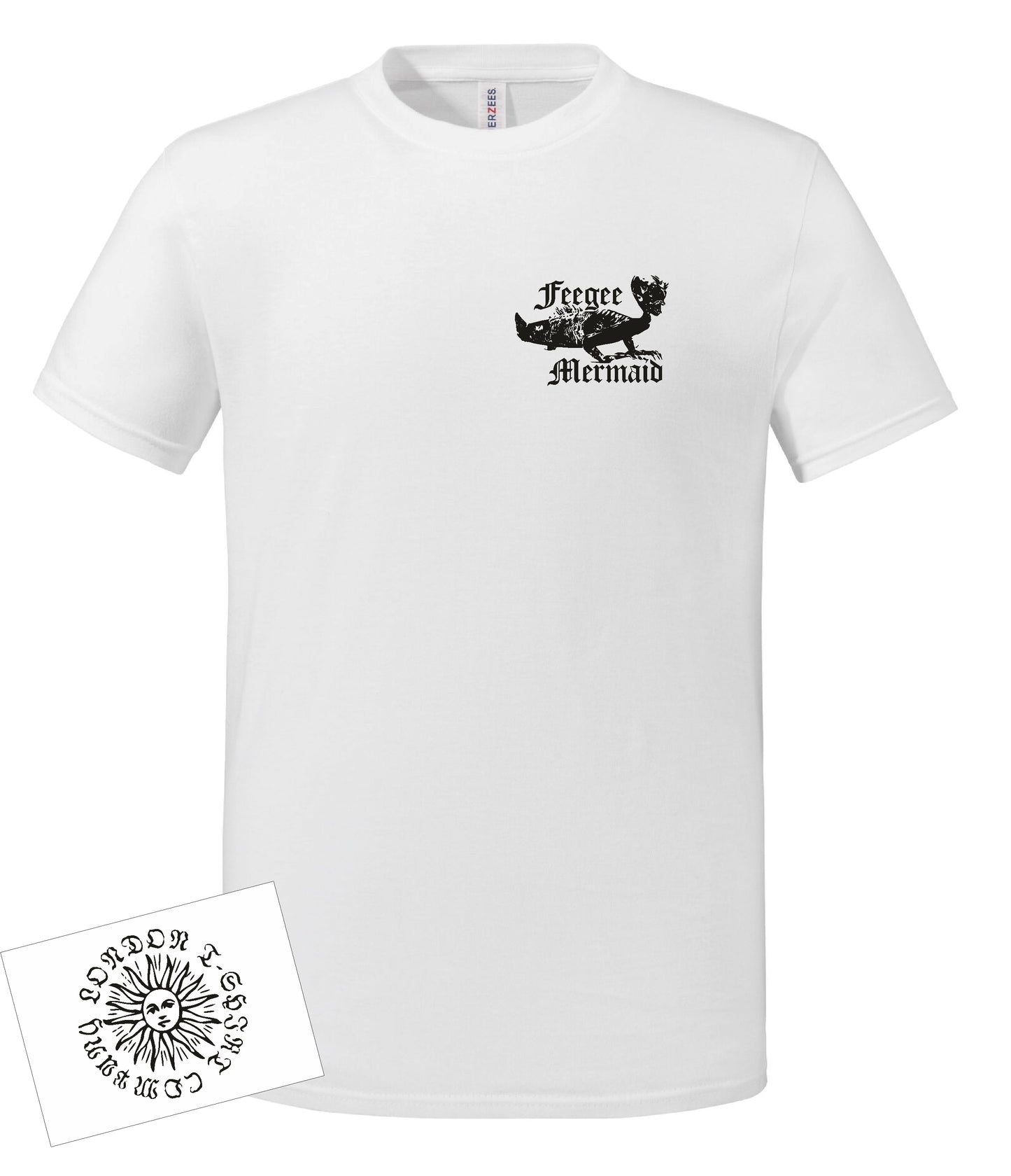 Feegee Mermaid T-Shirt - Organic Cotton, Pocket Logo Print, Cabinet Of Curiosities, S-XXL