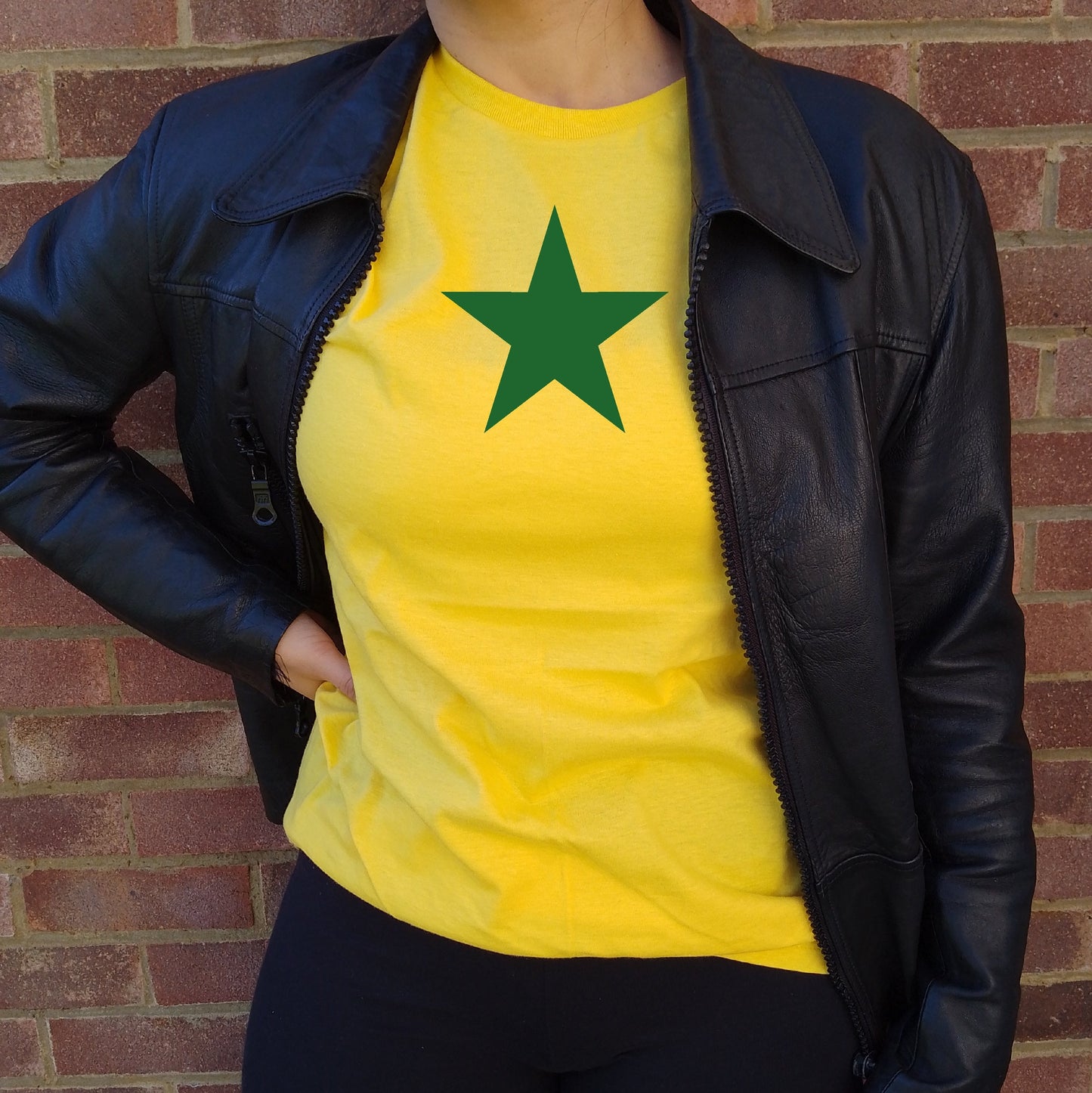 Star, Yellow T-Shirt - Green Star, Retro Punk, Sub Culture, Protest