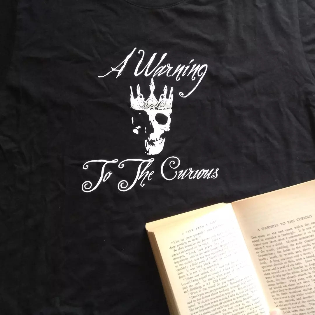 M. R. James 'A Warning To The Curious' T-Shirt - Ghost Story, Skull Crown, S-XXL
