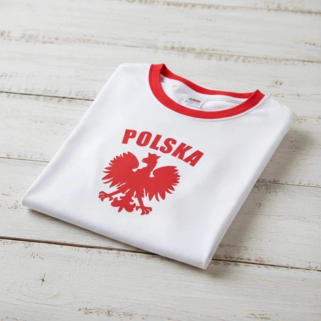 Polska Eagle Ringer T Shirt - Retro Souvenir Style, Poland, S-3XL
