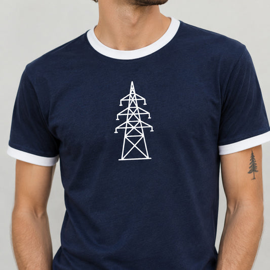 Pylon Ringer T-Shirt: Walking, Psychogeography, Topography, Hiking, Various Colours S-3XL
