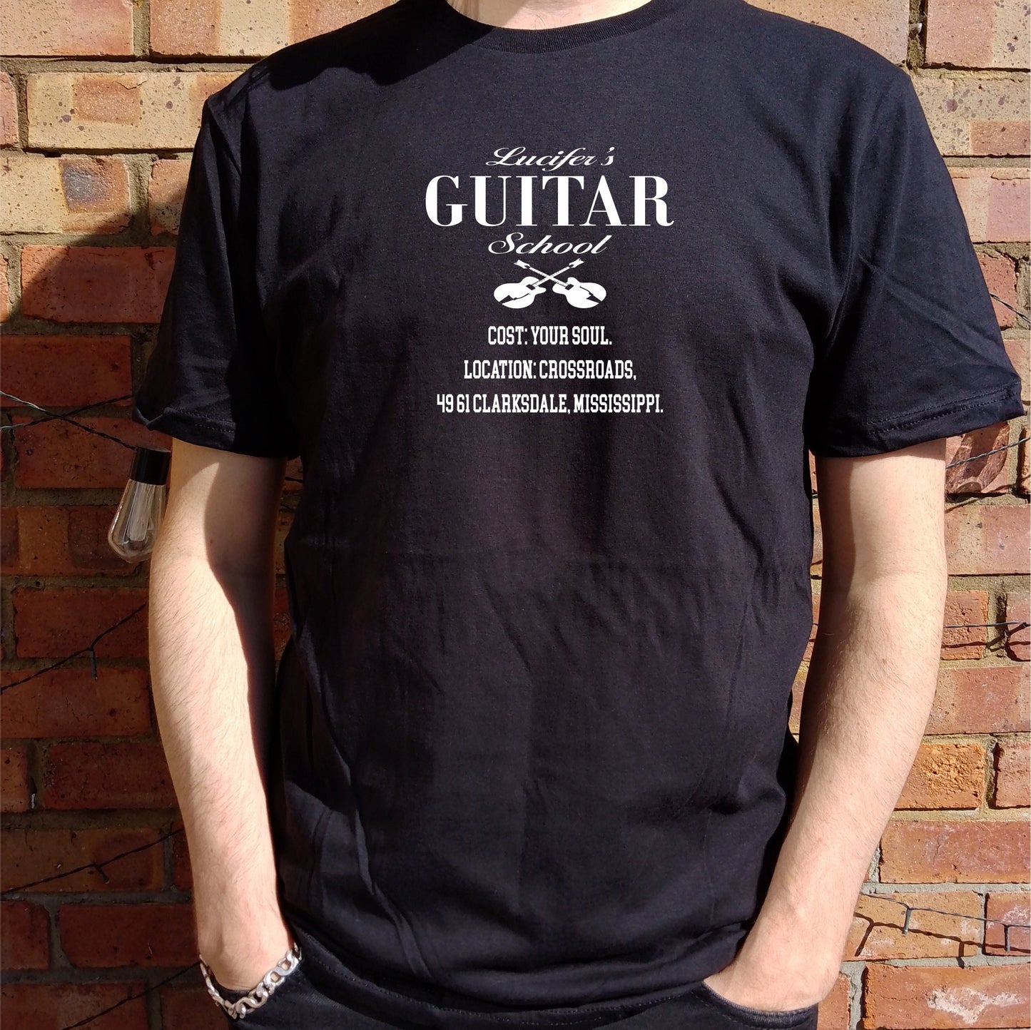 'Lucifer's Guitar School' T-Shirt - Robert Johnson, Crossroads, Devil Blues, S-XXL