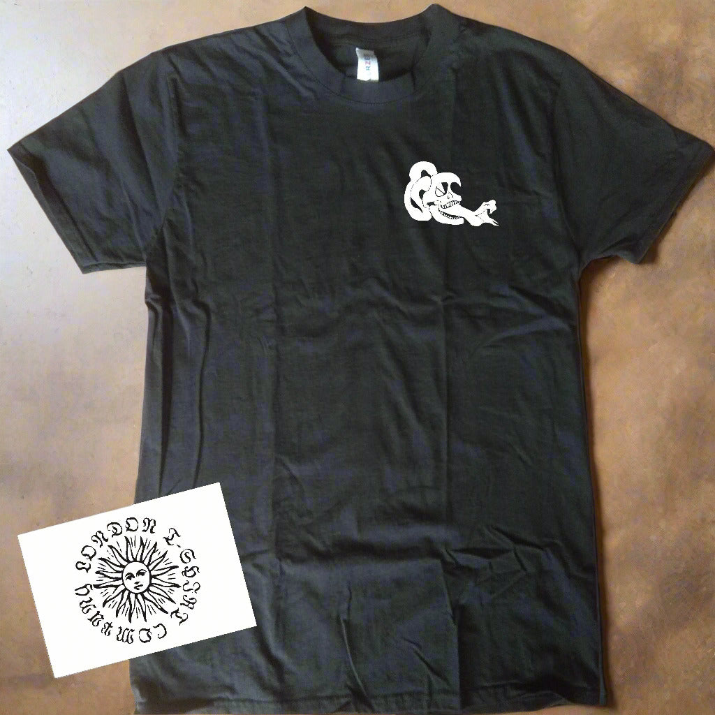 Skull & Snake T-Shirt - Organic Cotton, Pocket Logo, Rocker, Tattoo Style Top, Various Colours