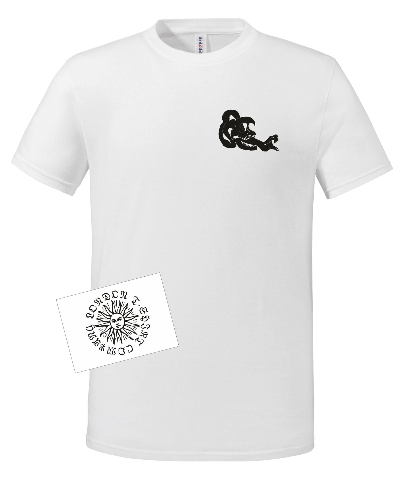 Skull & Snake T-Shirt - Organic Cotton, Pocket Logo, Rocker, Tattoo Style Top, Various Colours
