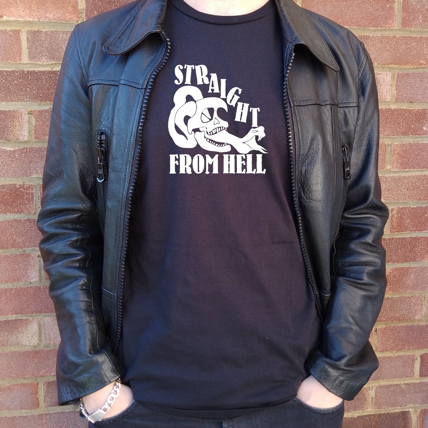 'Straight From Hell' Skull T-Shirt - Organic Cotton, Skull And Snake Rocker, Tattoo Style Top, S-XXL