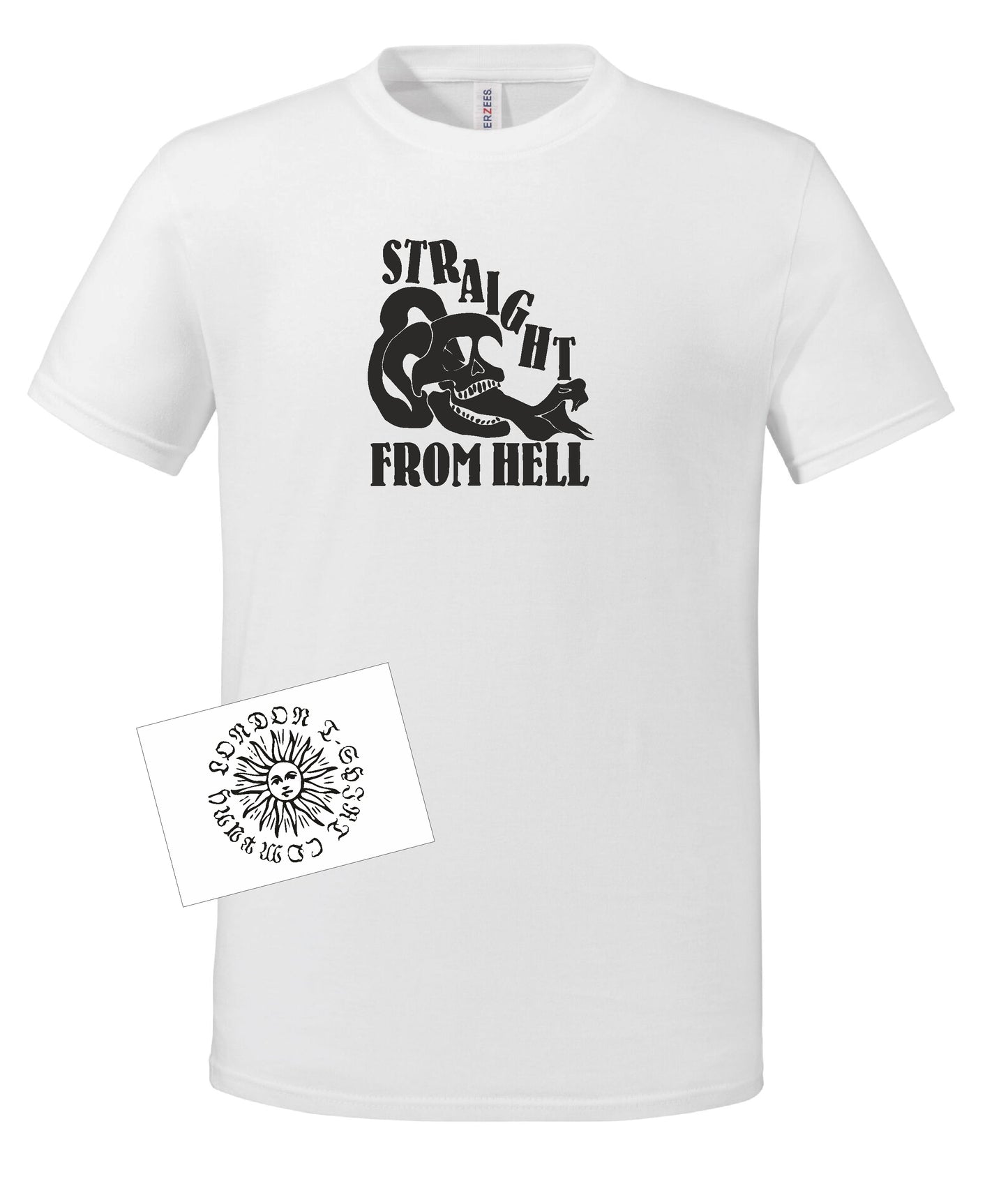 'Straight From Hell' Skull T-Shirt - Organic Cotton, Skull And Snake Rocker, Tattoo Style Top, S-XXL