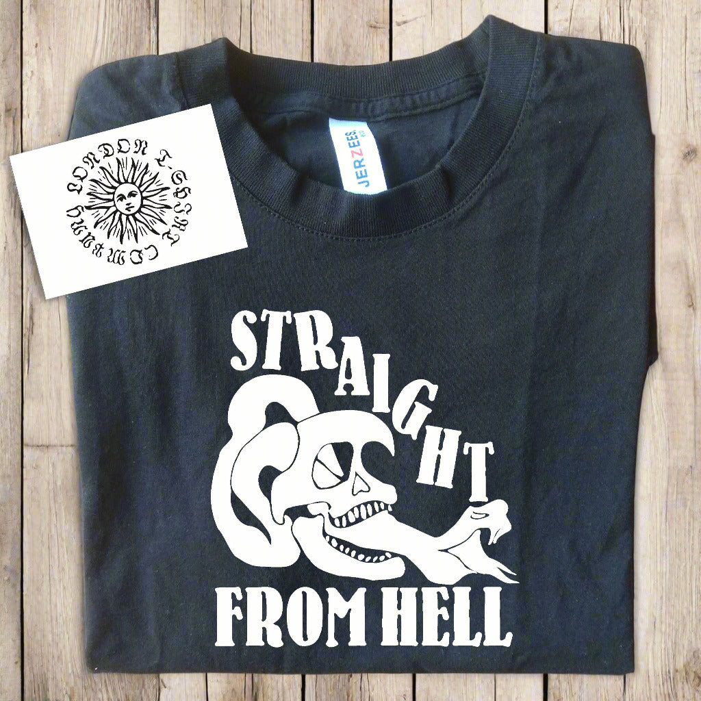 'Straight From Hell' Skull T-Shirt - Organic Cotton, Skull And Snake Rocker, Tattoo Style Top, S-XXL