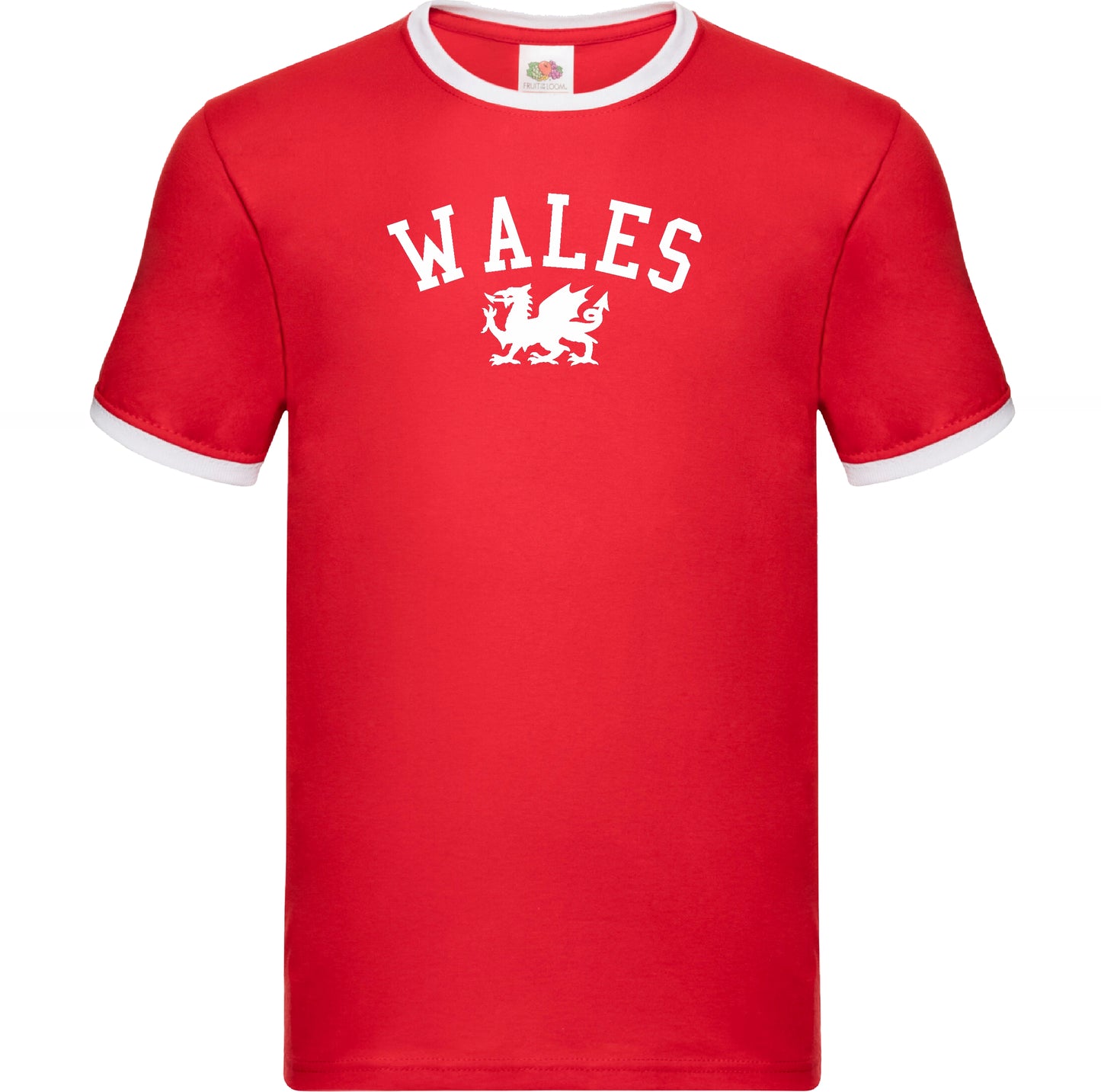 Wales Ringer T-Shirt - Retro Style, Welsh Dragon Souvenir, S-XXL