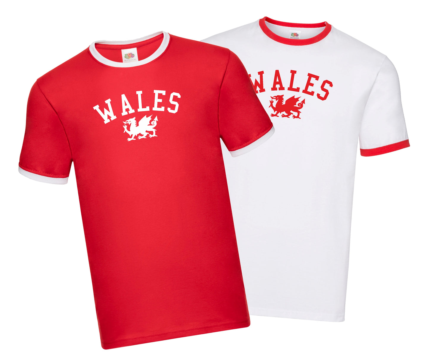 Wales Ringer T-Shirt - Retro Style, Welsh Dragon Souvenir, S-XXL