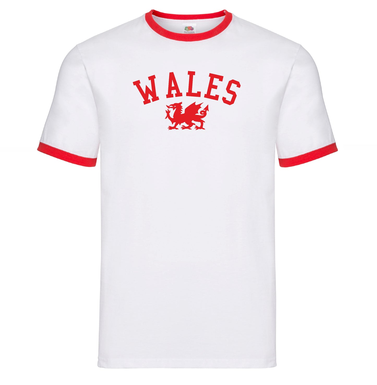 Wales Ringer T-Shirt - Retro Style, Welsh Dragon Souvenir, S-XXL