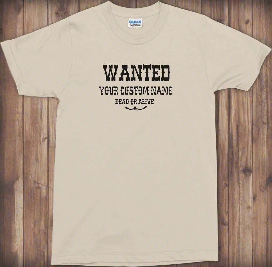Personalised Custom Printed 'Wanted Poster' T-Shirt - Cowboy, Western, S-XXL