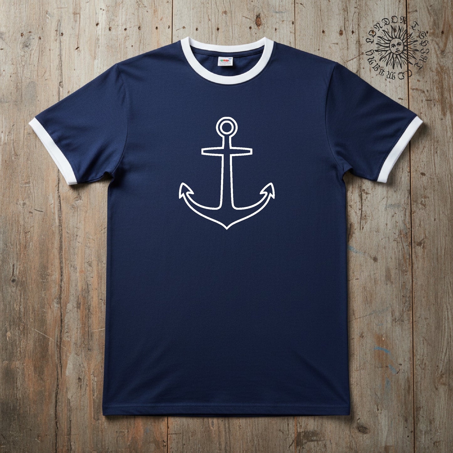 Anchor Ringer T-Shirt: Tattoo Style, Retro Sea Navy, Travel, Various Colours S-3XL