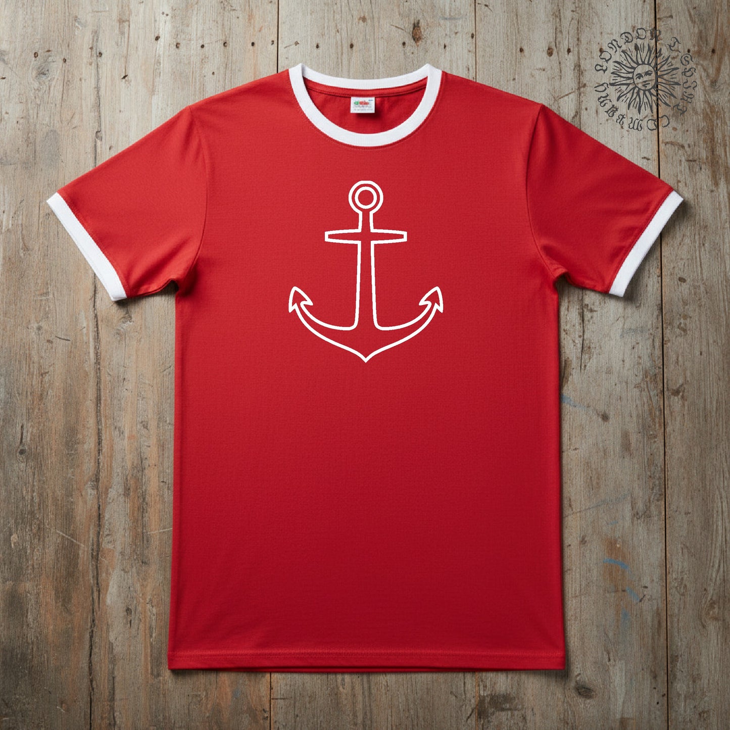 Anchor Ringer T-Shirt: Tattoo Style, Retro Sea Navy, Travel, Various Colours S-3XL