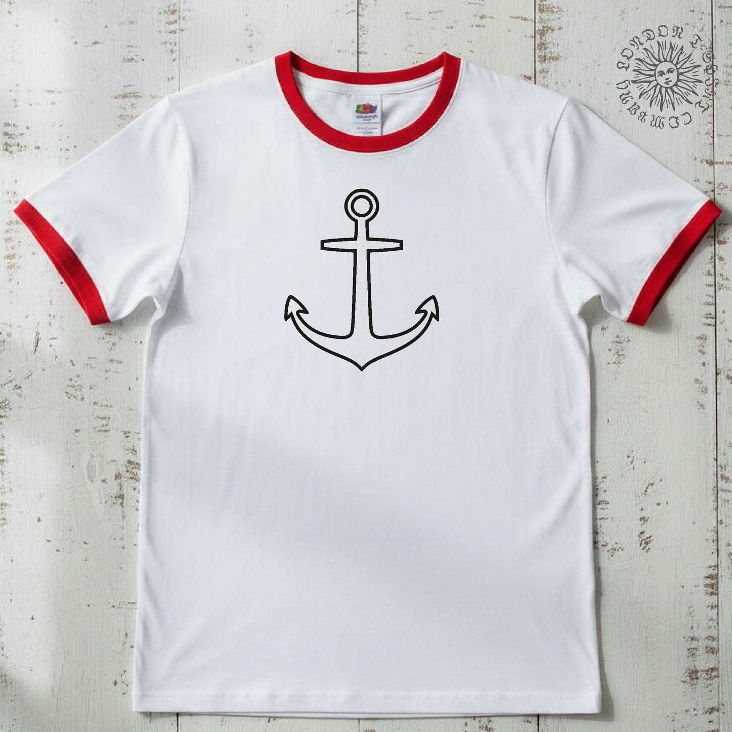 Anchor Ringer T-Shirt: Tattoo Style, Retro Sea Navy, Travel, Various Colours S-3XL