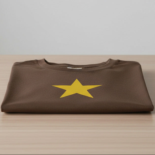 Star T-Shirt - Brown top with yellow star, Retro Sub Culutre Style, S-XXL