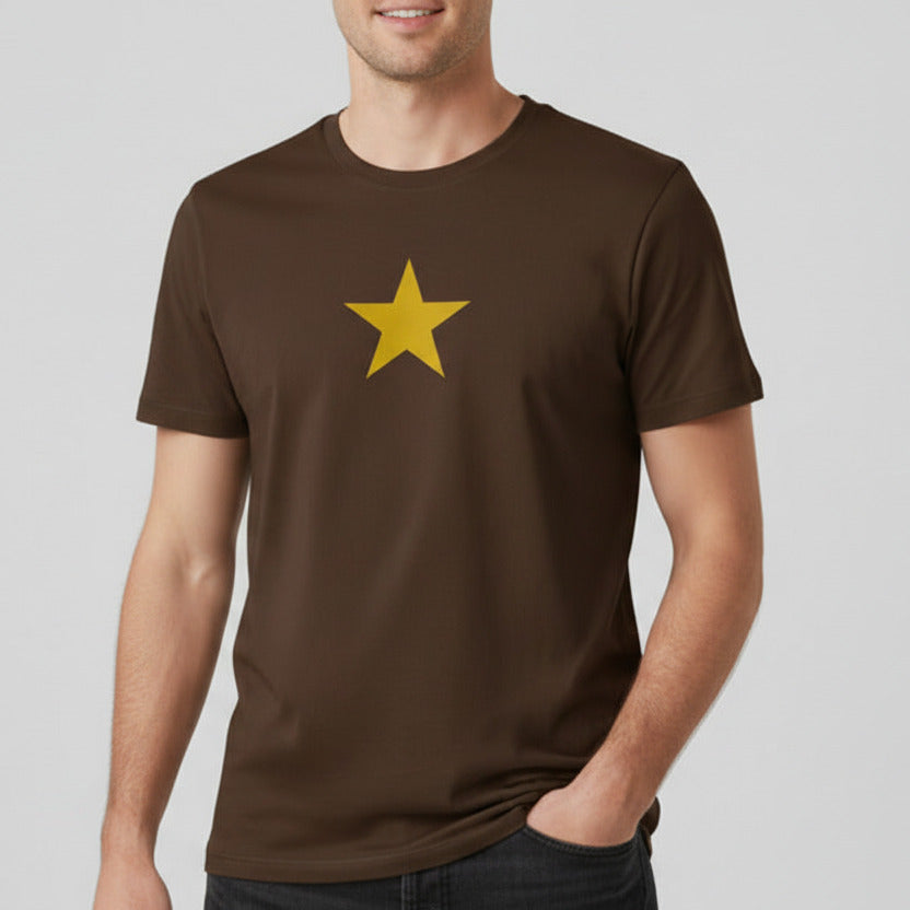 Star T-Shirt - Brown top with yellow star, Retro Sub Culutre Style, S-XXL