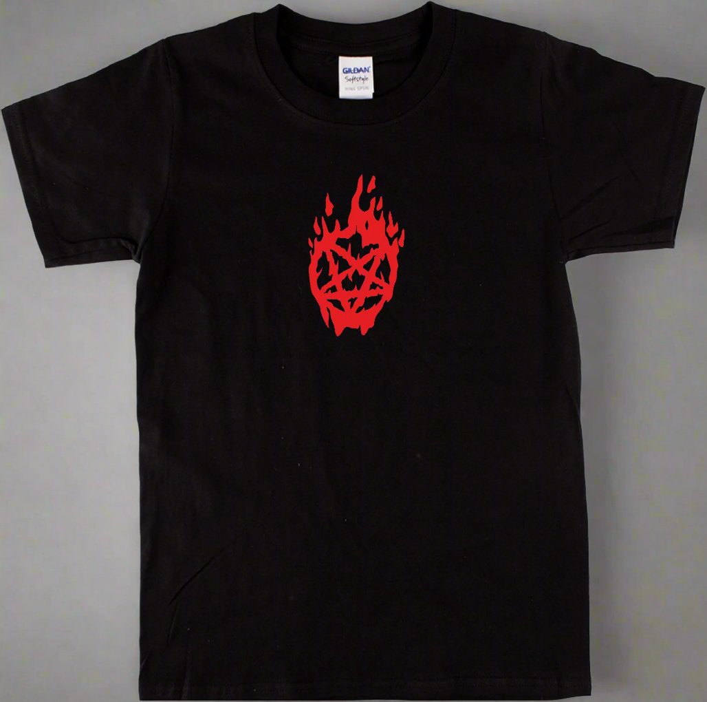 Burning Pentagram T-Shirt - Gothic, Wicca, Pagan, Witch, Horror, Various Colours