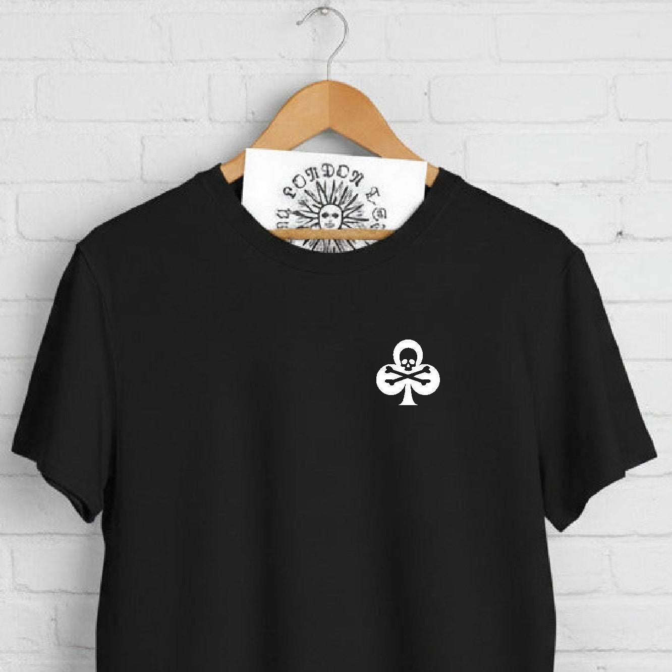 Skull Pocket Logo T-Shirt - Clubs Cards, Clover, Punk Rock, Rockabilly, Biker, Various Colours