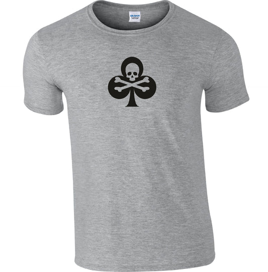 Clubs Skull T-Shirt - Cards, Clover, Punk Rock, Rockabilly, Biker, Various Colours