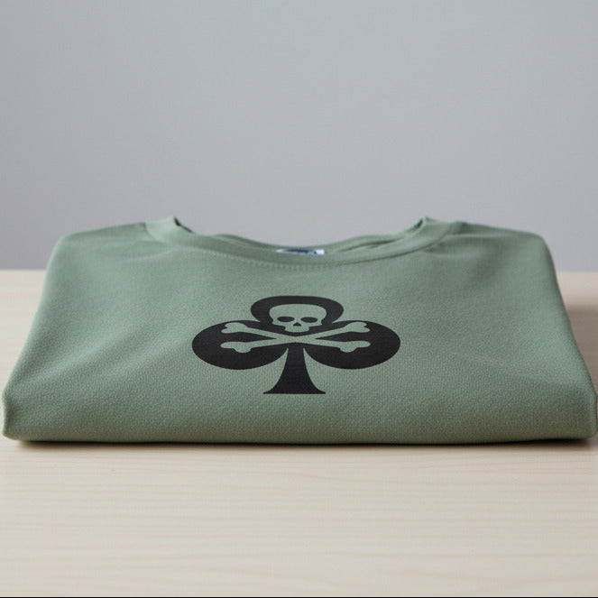 Clubs Skull Organic Cotton Slim Fit T-Shirt - Cards, Clover, Punk Rock, Various Colours
