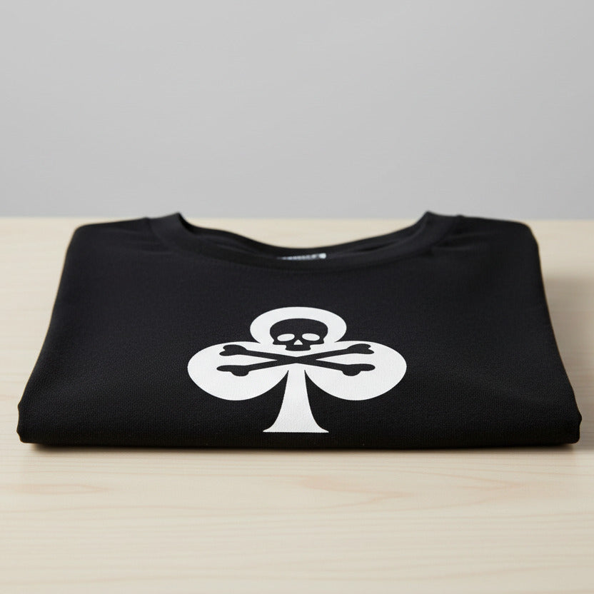 Clubs Skull Organic Cotton Slim Fit T-Shirt - Cards, Clover, Punk Rock, Various Colours