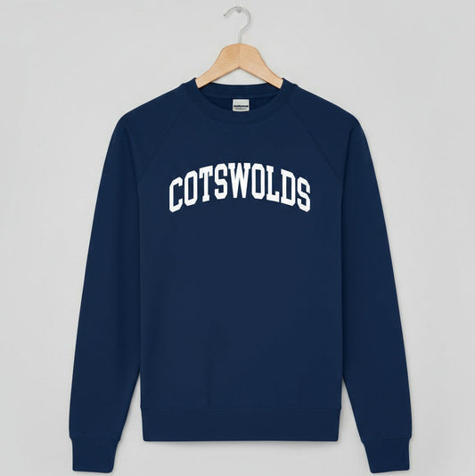 Cotswolds Sweatshirt - Retro College Varsity, Gloucestershire Souvenir, Custom Print Available/ Add Your Area Name, Various Colours