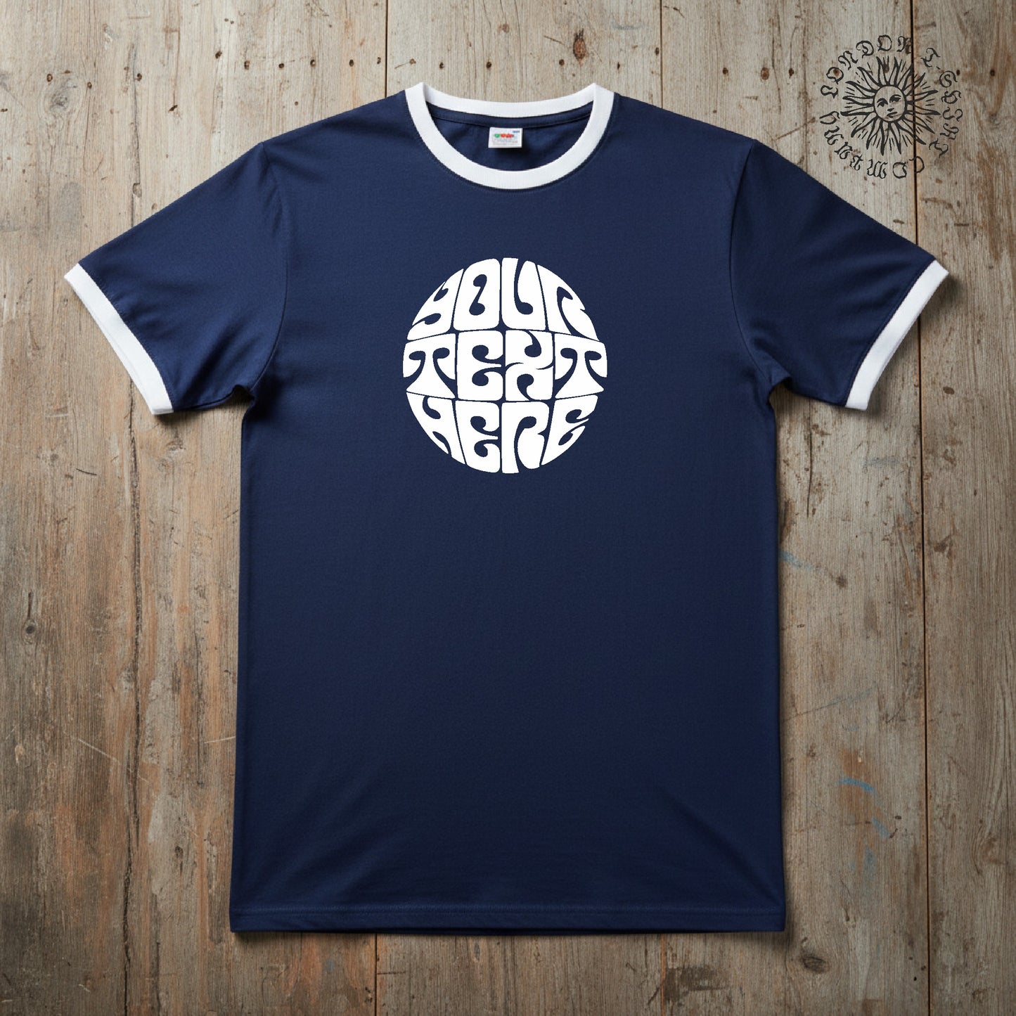 Custom Printed Psychedelic Ringer T-Shirt - 60s Style Personalised Sub Culture Logo, Various Colours S-3XL