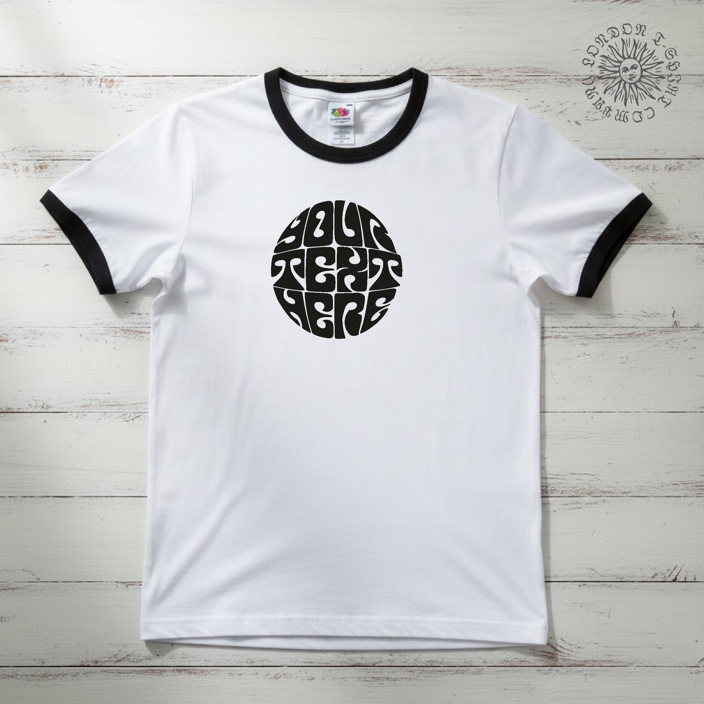 Custom Printed Psychedelic Ringer T-Shirt - 60s Style Personalised Sub Culture Logo, Various Colours S-3XL