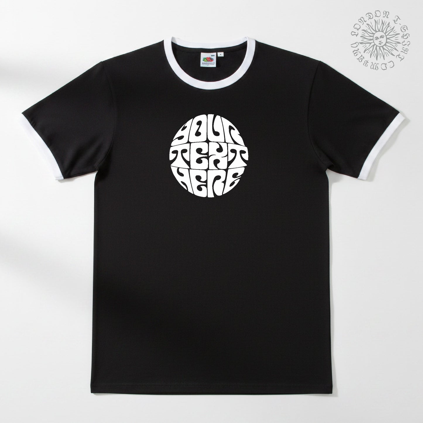 Custom Printed Psychedelic Ringer T-Shirt - 60s Style Personalised Sub Culture Logo, Various Colours S-3XL