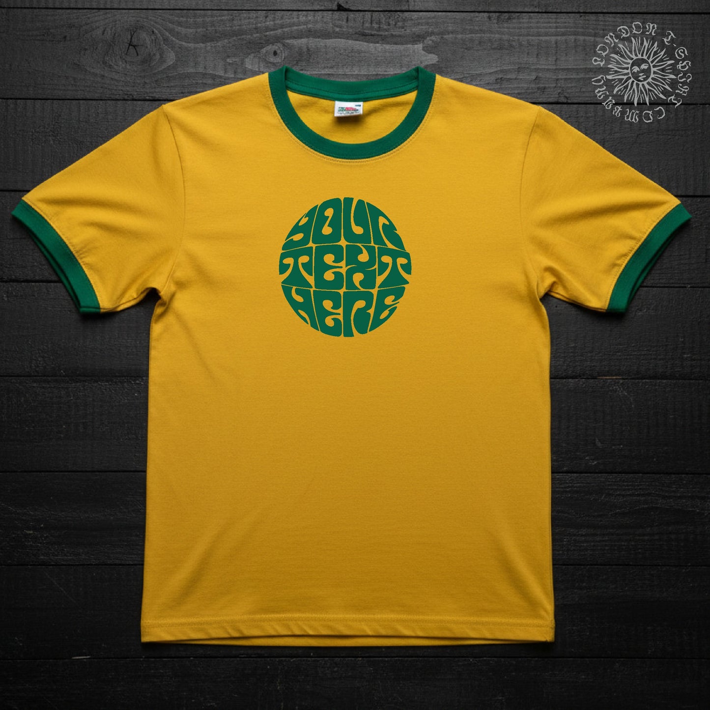 Custom Printed Psychedelic Ringer T-Shirt - 60s Style Personalised Sub Culture Logo, Various Colours S-3XL