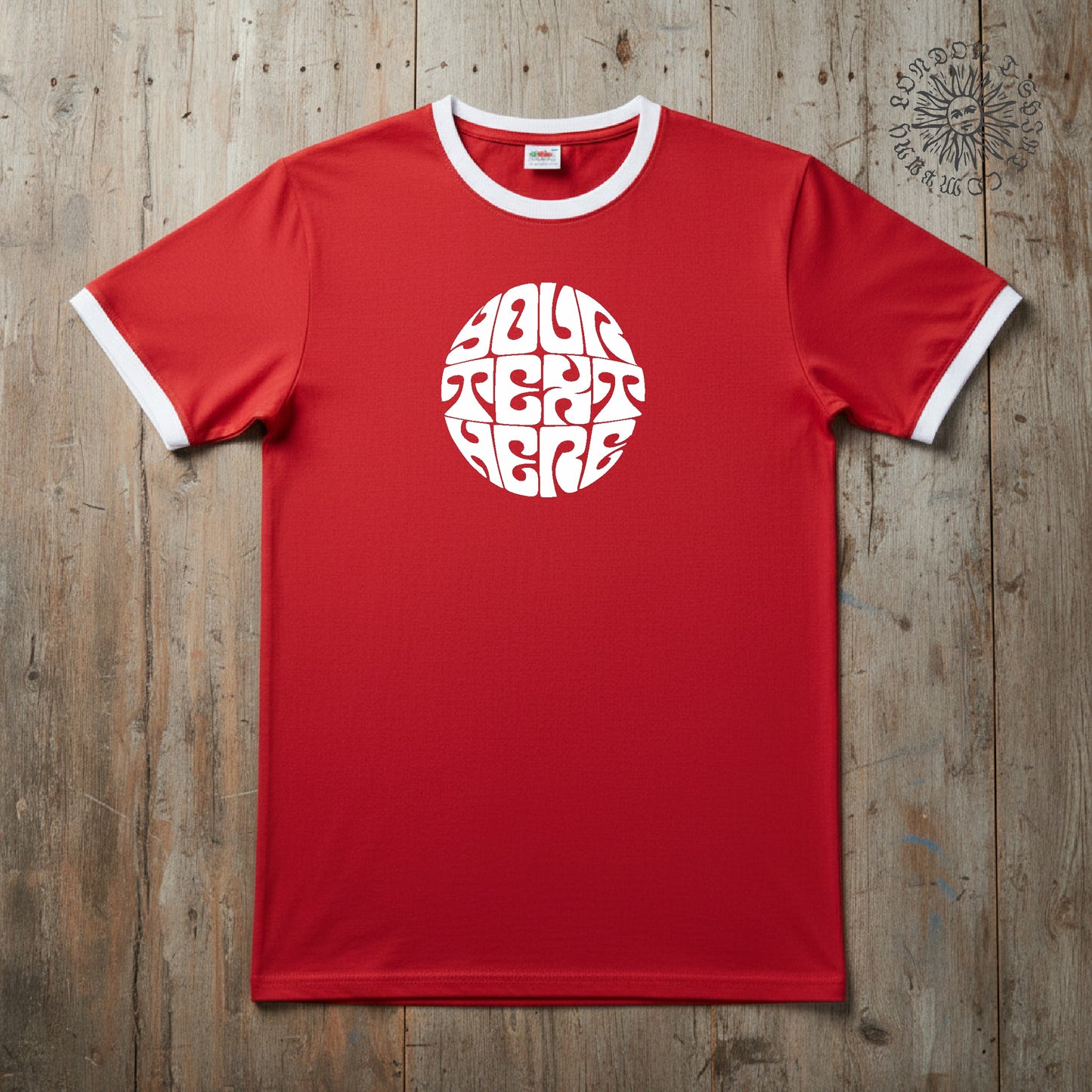 Custom Printed Psychedelic Ringer T-Shirt - 60s Style Personalised Sub Culture Logo, Various Colours S-3XL