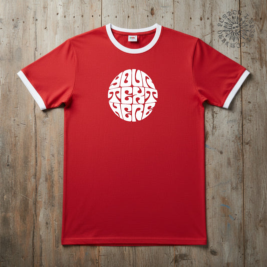 Custom Printed Psychedelic Ringer T-Shirt - 60s Style Personalised Sub Culture Logo, Various Colours S-3XL