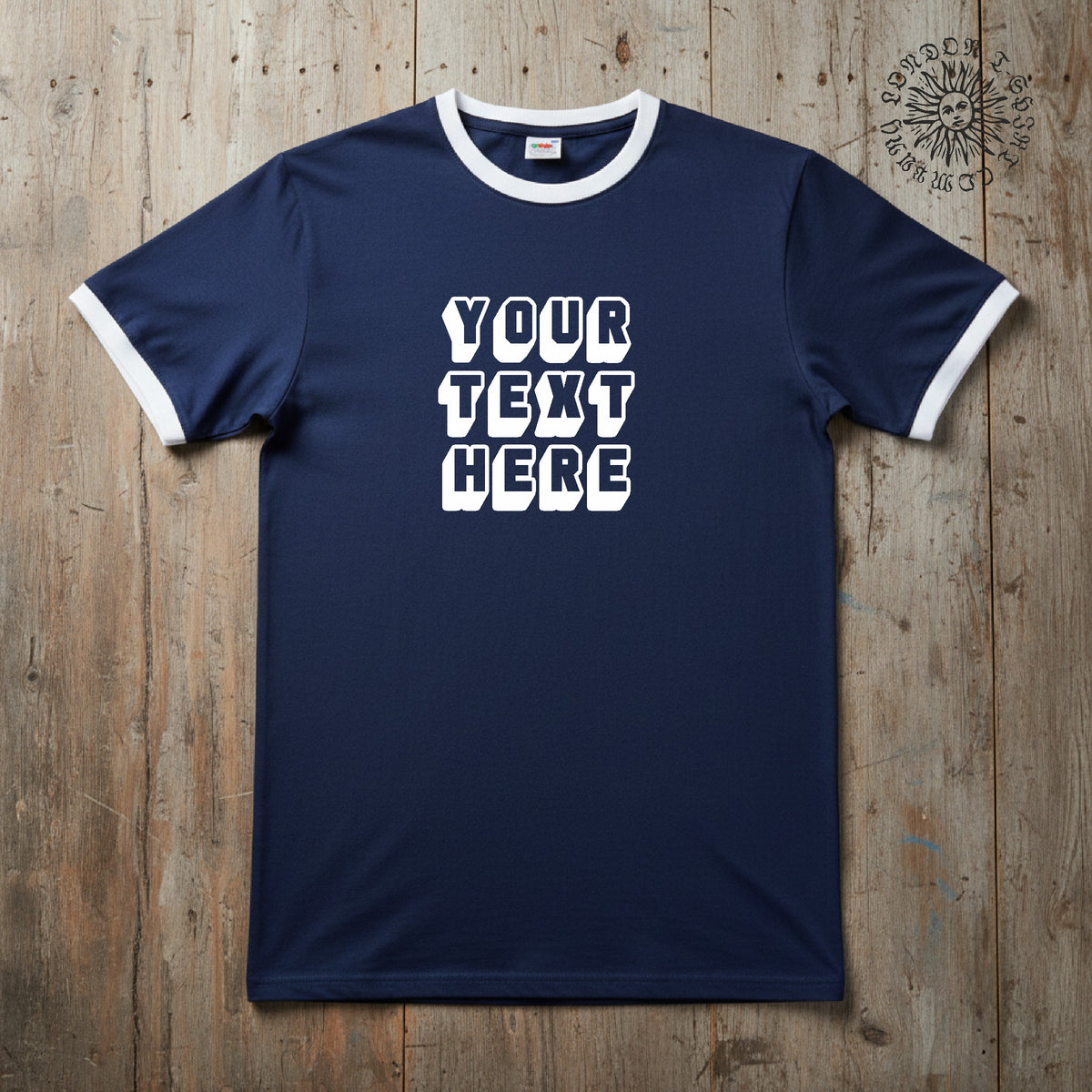 Custom Printed Ringer T-Shirt: Retro Style Personalised 3D Slogan, Various Colours S-3XL