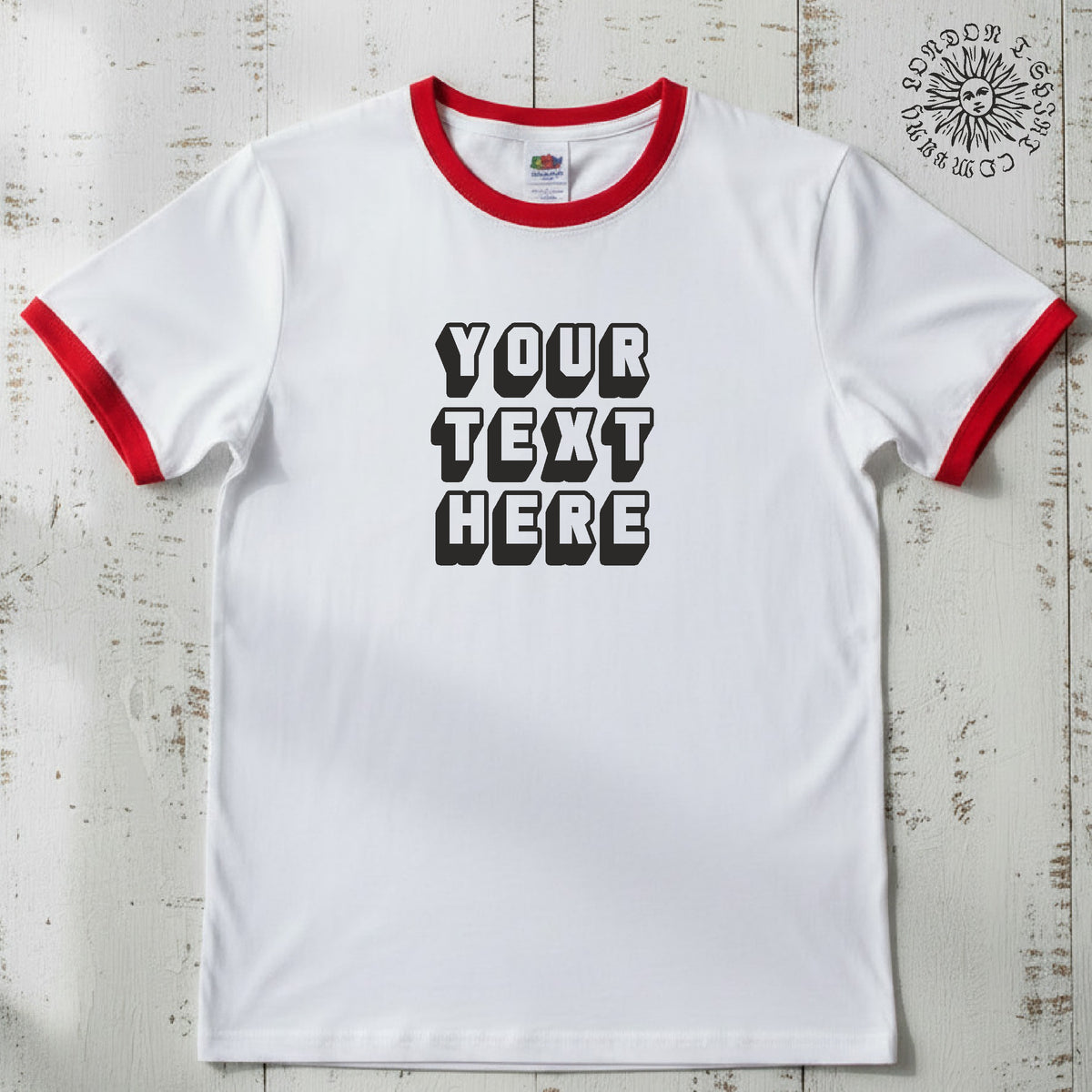 Custom Printed Ringer T-Shirt: Retro Style Personalised 3D Slogan, Various Colours S-3XL