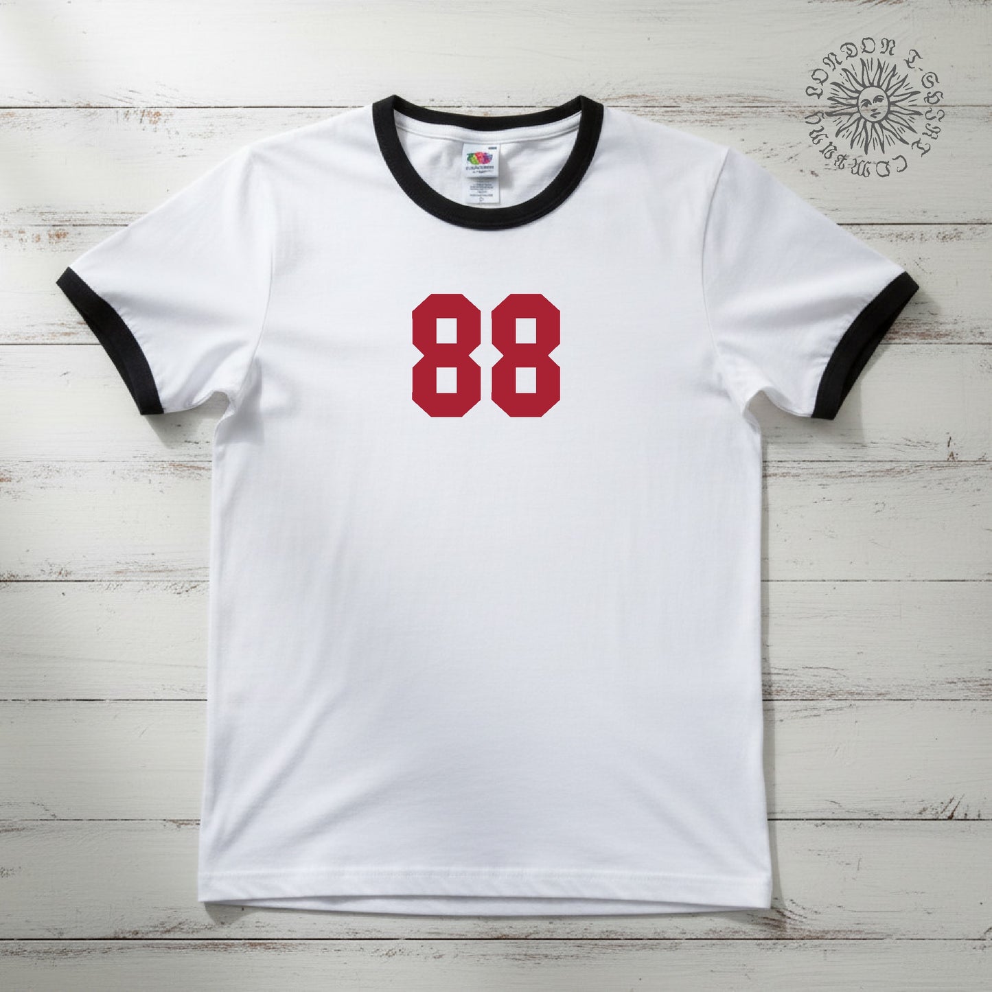 Custom Printed Varsity Number Ringer T-Shirt - Retro Style Personalised Number Top, Various Colours S-3XL